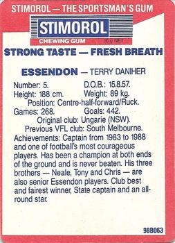 1990 AFL Scanlens Stimorol #34 Terry Daniher Back